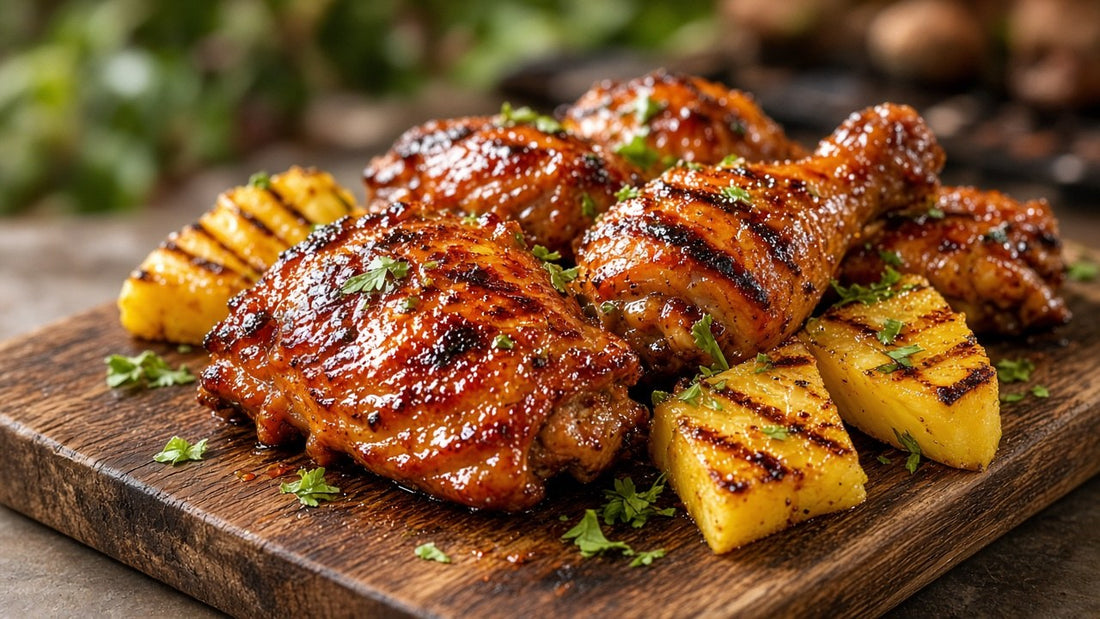 Mild Fruit BBQ Chicken with Barbie Sauce on the grill