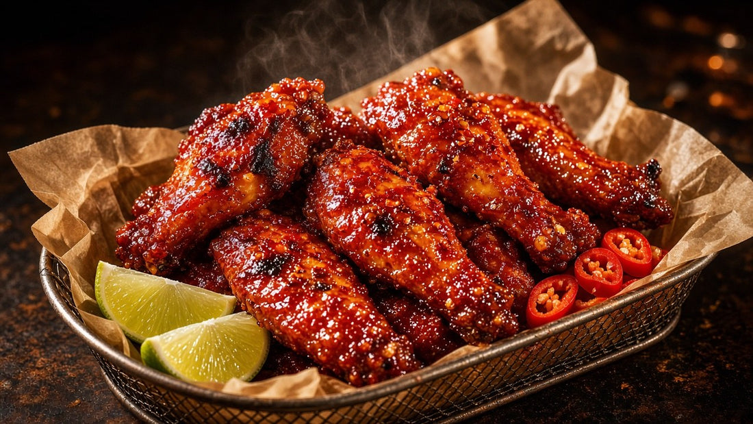 Extra-hot Blue Flame BBQ chicken wings