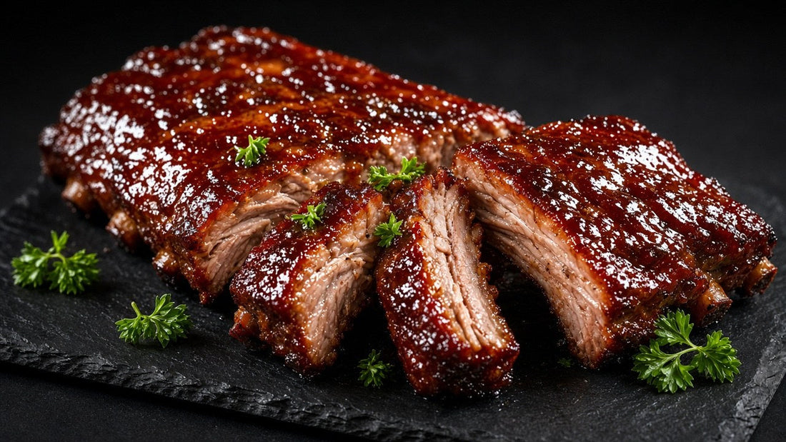 Competition ribs finished with Finishing Kiss glaze