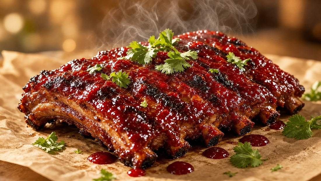 Sweet Heat pork ribs glazed with Raspberry Chipotle BBQ Sauce
