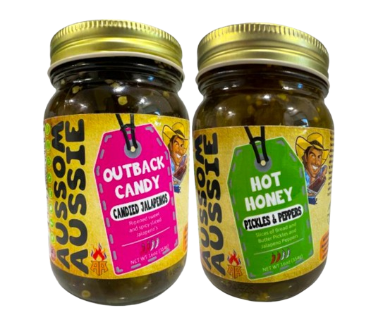 One of Each - Pickles and Peppers and Outback Candy. 