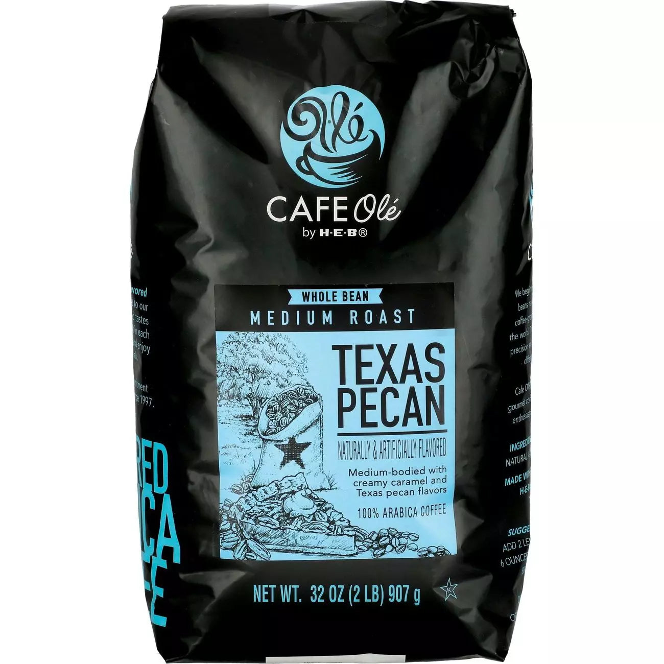 HEB Cafe Ole Texas Pecan whole beans Coffee 2lb Bag